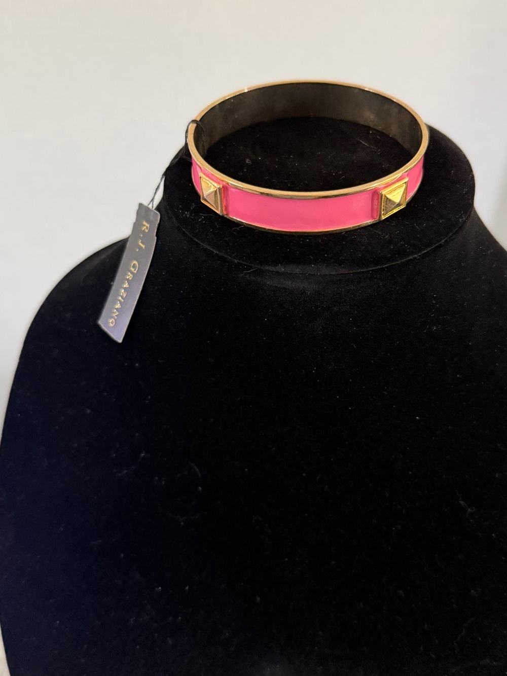 Vintage R.J. Graziano Pink Enamel Gold Stud Bangle Bracelet NWT